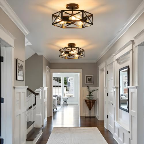 Modern Farmhouse Black Semi Flush Mount Ceiling Light 14.6 Inch (Black / 14.6 Inch)