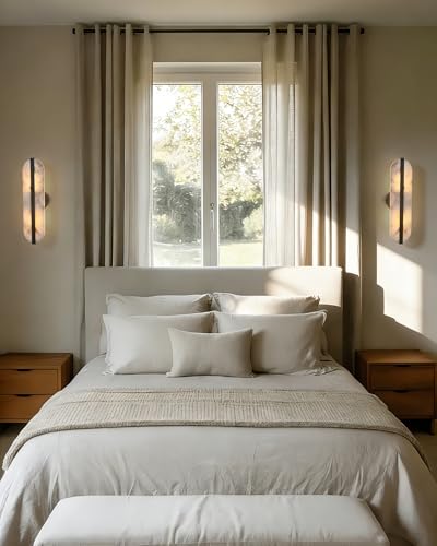 15.7in Natural Alabaster Wall Sconce Oval Marble Sconce Lighting