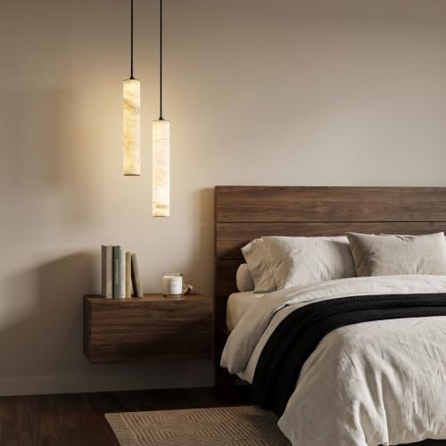 Black Natural Alabaster Long Tube Kitchen Island Pendant Lights
