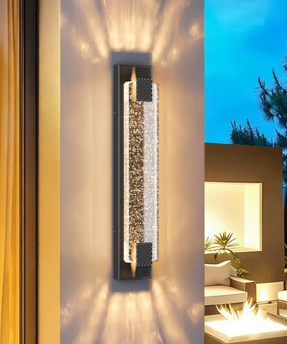 23.6in Black Outdoor Wall Sconces Modern LED Crystal Exterior Lights
