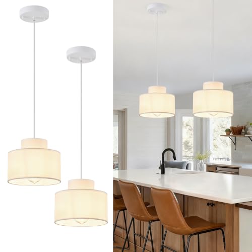 2 Pack 7.8" Drum Modern Pendant Lights Kitchen Island