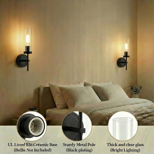 Hardwired Black Wall Sconce Set of 2 Bathroom Sconces Vanity Light