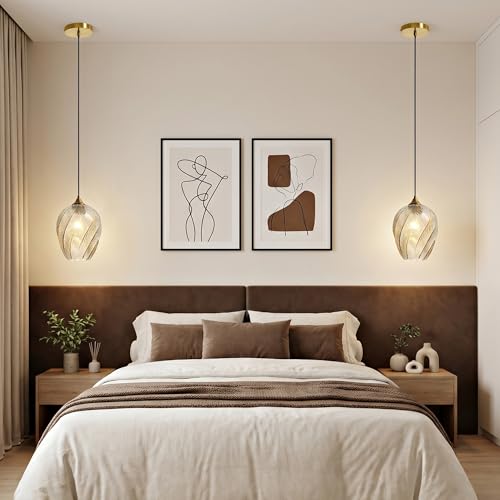 Amber Glass Pendant Lights Kitchen Island Gold Hanging Ceiling Light 8"