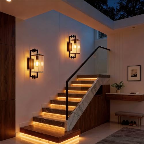 Modern Black Glass Wall Sconce with Super Clear Tempered Glass