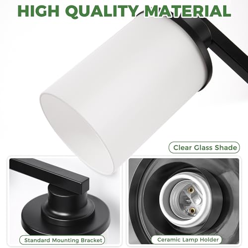 17 Inch 3 Light Black Bathroom Vanity Light with Milk Glass