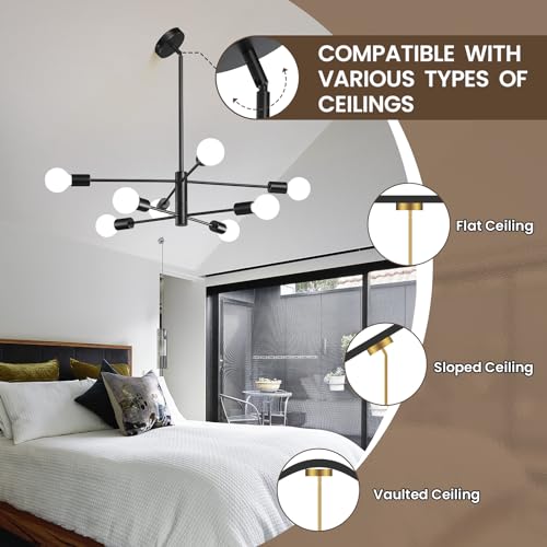 Modern Chandelier Sputnik Ceiling Light Fixture Black Chandelier for Bedroom Living Room 8