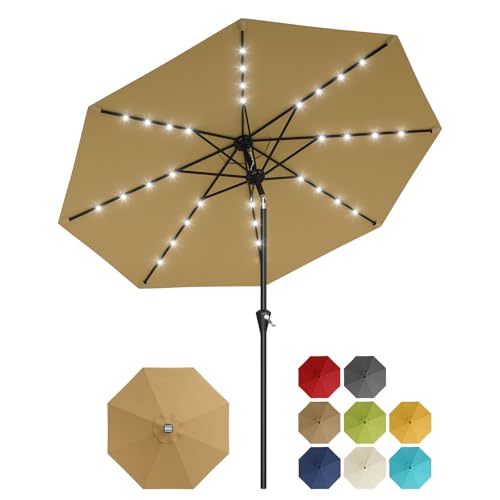 9FT Solar Patio Umbrella Outdoor Umbrella with 32 LED Lights