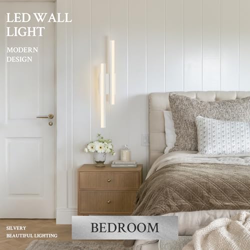 LED Wall Sconce Silver Modern Remote Wall Light Fixtures for Living Room