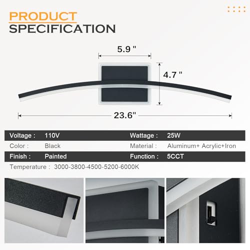 Modern LED Wall Sconce Black Light Fixtures Over Mirror Modern Bath Wall Lighting for Bathroom