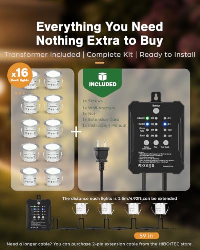 16 Packs Low Voltage Deck Lights Kit with Transformer IP67 2700K
