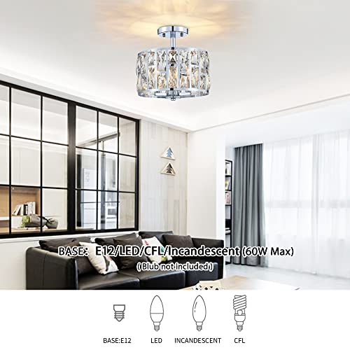 Farmhouse Crystal Round Semi Flush Mount Modern Close to Ceiling Light Fixture