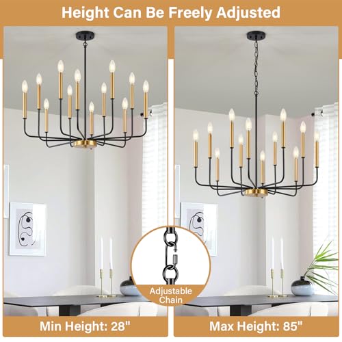 12 Light Black and Gold Dining Room Chandelier Light Fixture
