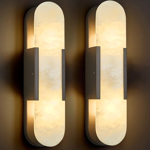 Natural Alabaster Wall Sconces Set of Two (2 Count)