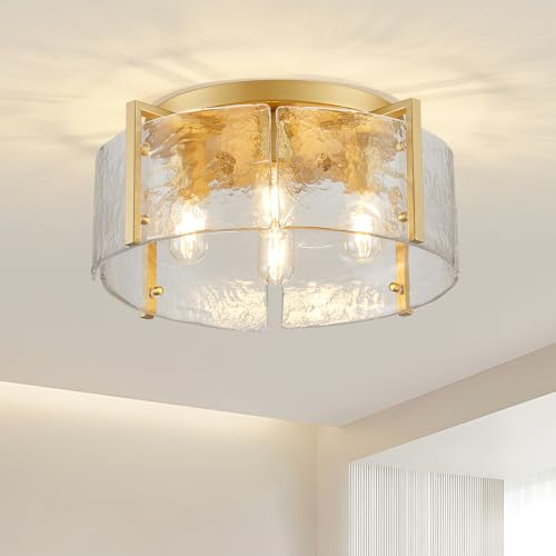 17.3" Modern Gold Semi Flush Mount Ceiling Light Fixture Glass 4