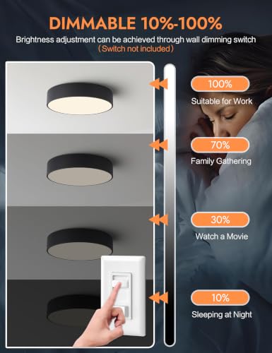 Dimmable Modern Black Flush Mount LED Ceiling Light Fixture (Black / 11.81 inch)