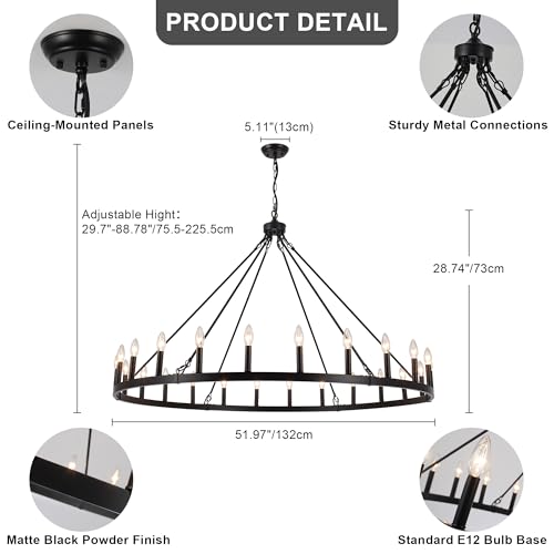 52 inches Black Wagon Wheel Chandelier