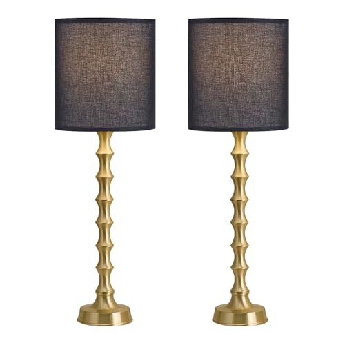 30.5" Gold Buffet Table Lamps Set of 2 with Black Linen Shade (2 Count)