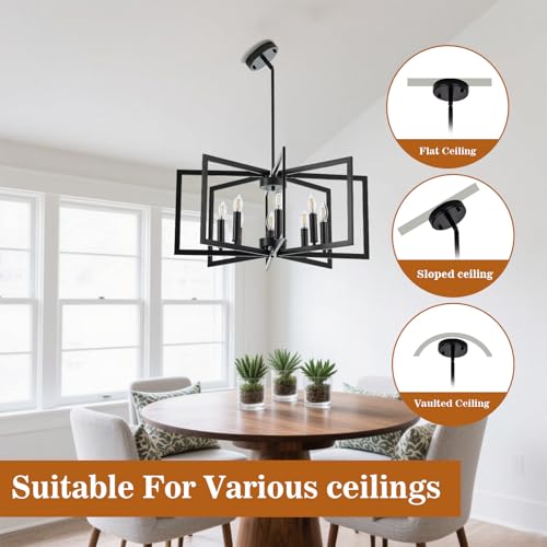 8 Light Large Black Chandelier for Dining Room Light Fixture Over Table Foyer Lighting Fixtures Modern Farmhouse Geometric Metal Hanging Chandeliers for Living Room Entryway Hallway Kitchen Island