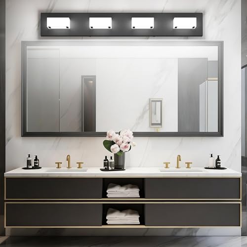 Black Bathroom Vanity Lights 30inch Metal Acrylic LED Modern Bathroom Wall Lighting Fixtures Over Mirror Matte Black