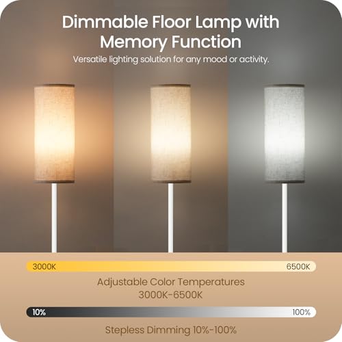 White Floor Lamps for Living Room with Remote and Foot Switch