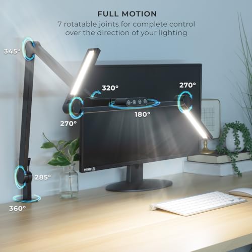 LED Desk Lamp with Adjustable Swing Arms and Clamp Base