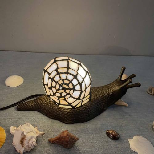 L10988 White Land Snail Tiffany Style Stained Glass Accent Table Lamp