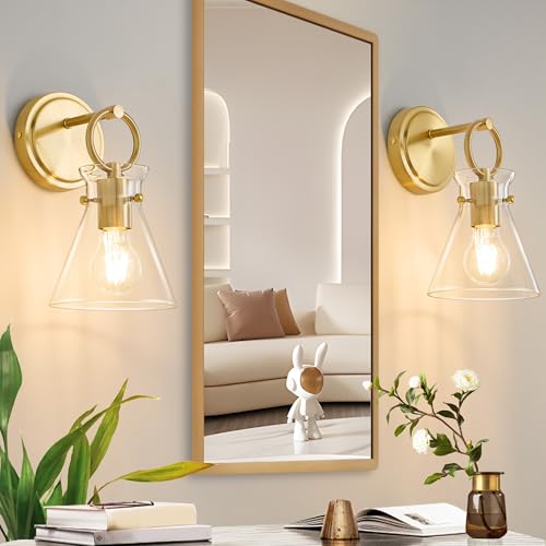 Gold Wall Sconces Set of 2 Vanity Light Fixture for Bathroom