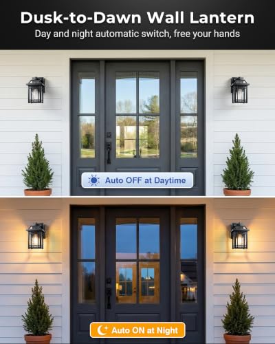 2 Pack Dusk to Dawn Porch Light with GFCI Outlet (Black / D2D 2-Pack)