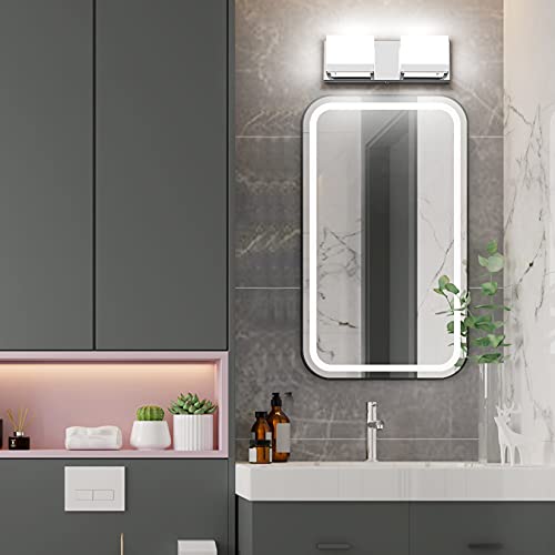 2 Lights Modern Chrome LED Vanity Light for Bathroom Wall Light Up and Down LED Bathroom Light Fixtures Over Mirror