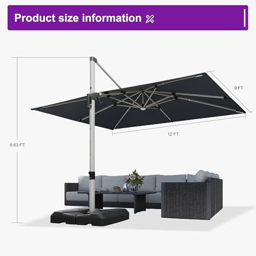 Cantilever Umbrella 9' X 12' Solar LED Light Patio Deck
