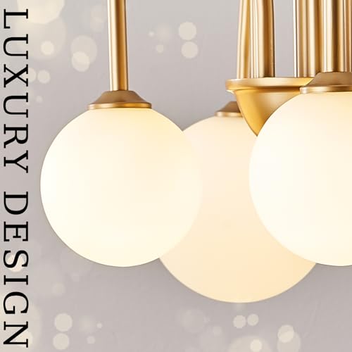 Modern 40" 6 Light Gold Sputnik Chandelier with Milk Glass Globe