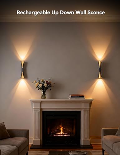 Battery Wall Sconces Set of Two with Remote Art Deco Cordless Light (2 Count)
