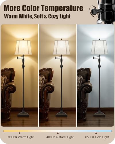 62" Black Floor Lamp for Living Room with 350° Adjustable Swing Arm (Black)