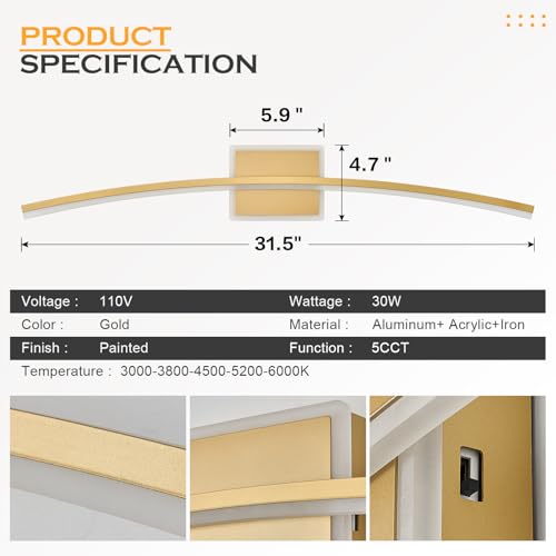 Modern LED Wall Sconce Gold LED Bathroom Light Fixtures Over Mirror Wall Lighting for Bathroom