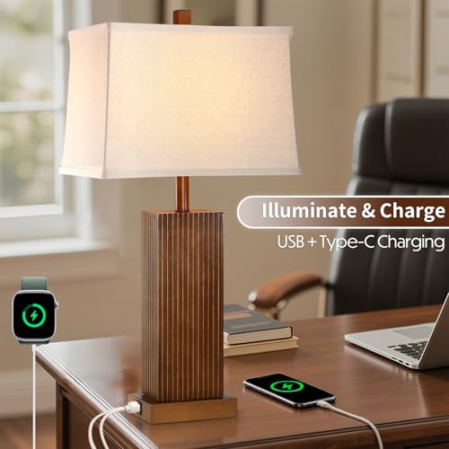 27.5" Wood Table Lamp for Bedroom