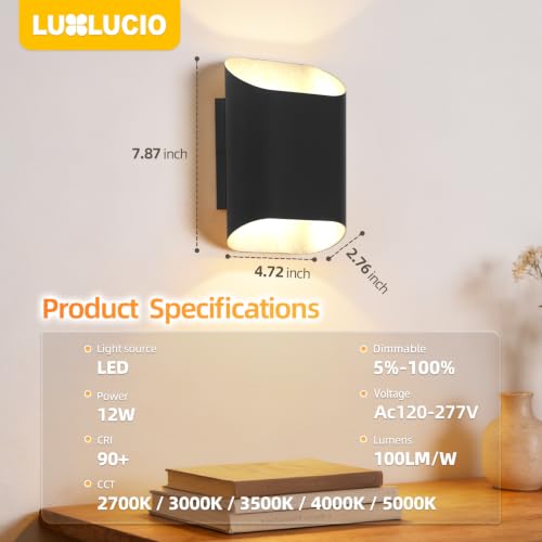 Black Up & Down Modern Indoor Outdoor LED Wall Sconce (Black / 1 pack)