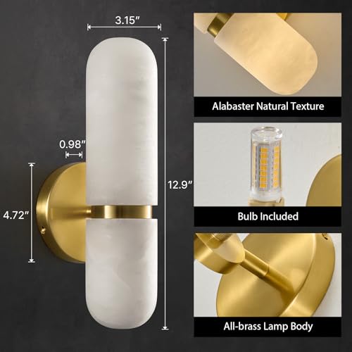 Natural Alabaster Brass Wall Sconce (2 Count)