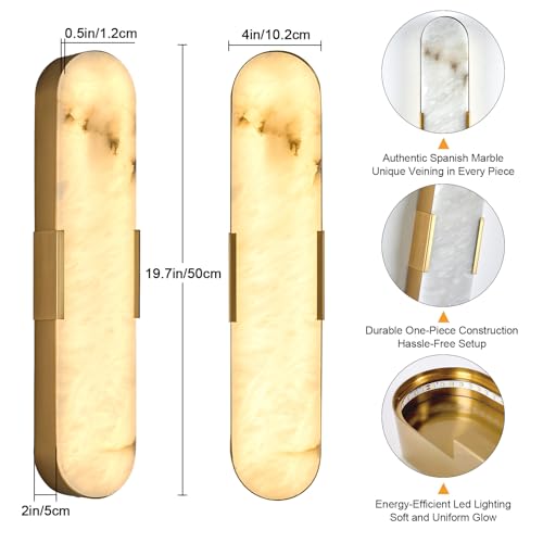 20 in Natural Marble Wall Sconce Gold LED Alabaster Wall Light