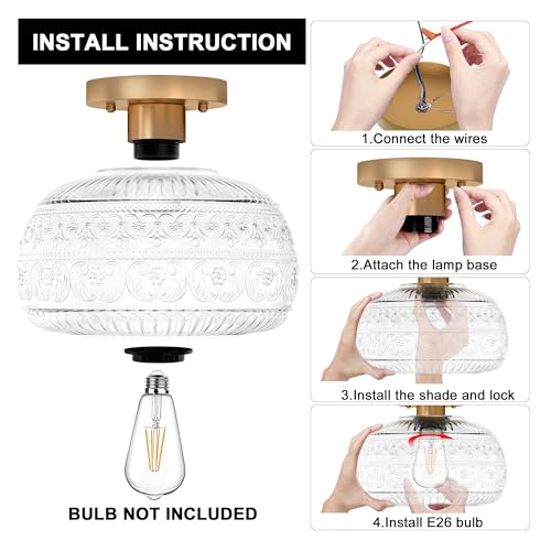 9" Clear Glass Flush Mount Ceiling Light Fixture