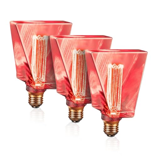 RED Light Bulbs LED Vintage Light Bulb 3.5W Equivalent 20W Ice Shaped E26 Led Bulb Medium Base (3 Count)