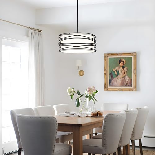 19.7'' 5-Light Black Drum Chandelier - Black and White Industrial Light Fixtures Modern Farmhouse Pendant Light for Kitchen Island Dining Room Hallway Kitchen Island Bedroom