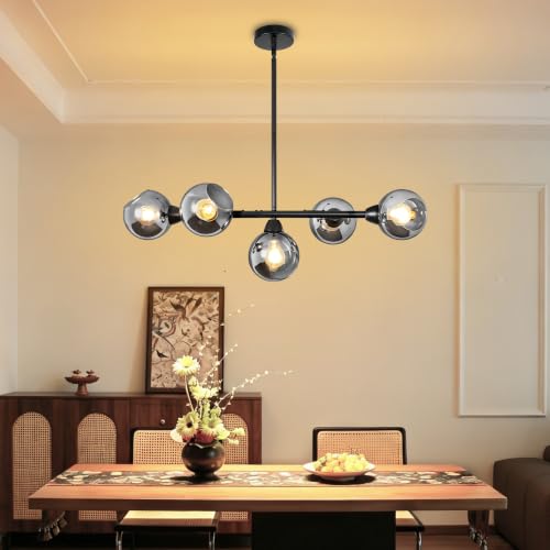 Black Linear Chandeliers for Dining Room 5 Lights Modern Sputnik Chandelier