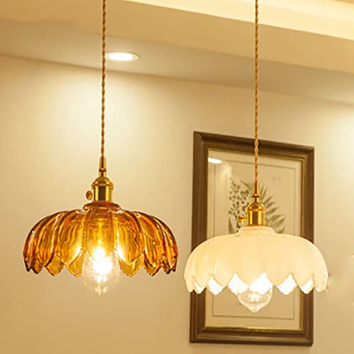 Amber Glass Pendant Light Fixtures Medium 9.8 Inches Lampshade Gold Brass Finish and Switch Vintage Pendant Ceiling Lamp Copper Pendant Lighting