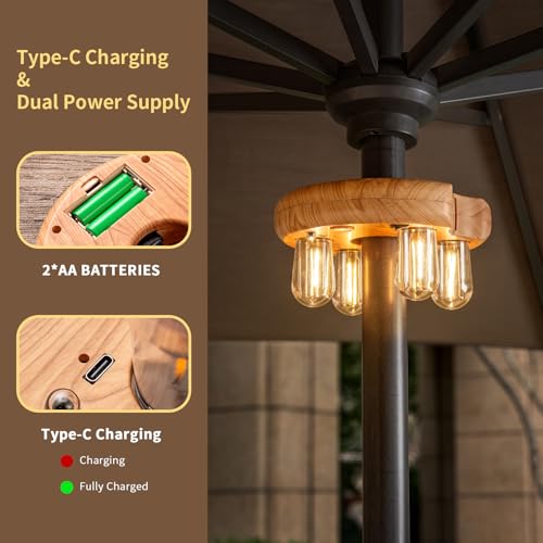 Wood Grain Patio Umbrella Light with Remote Control