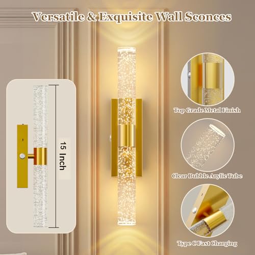 15 Inch Battery Operated Wall Sconces Set of two with 5000mAh Battery (2 Count)