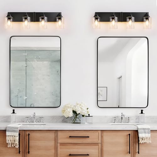 4 Light Matte Black Bathroom Vanity Light