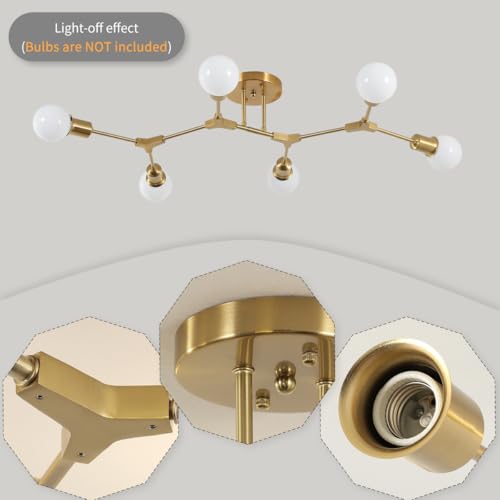 Modern Mid Century Gold Sputnik Semi Flush Mount Ceiling Light Fixture