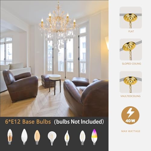 Modern 6 Light Maria Theresa Crystal Chandelier for Bedroom Luxury K9 Crystal Gold Chandelier Pendant Lighting Fixture for Dining Room