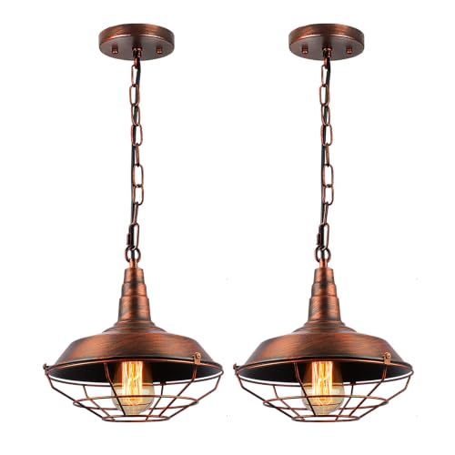 Industrial Pendant Lights Kitchen Island 2 Pack Farmhouse Hanging Light Fixtures with Adjustable Chain (2 Count)