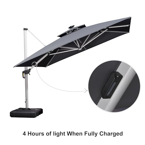 Patio Umbrella with Base 11'X11' Double Top LED Light